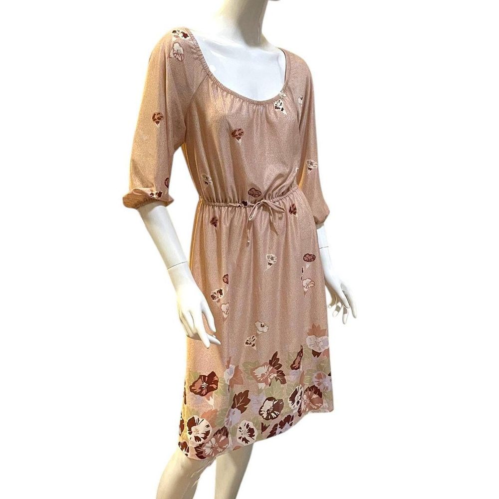 Vintage 70s Floral Midi Dress Brown Sheer Small